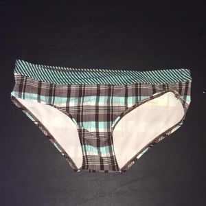 Split Blue And Brown Plaid Bikini Bottoms